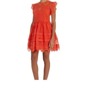Marissa Webb coral flame Flutter Sleeve Dress